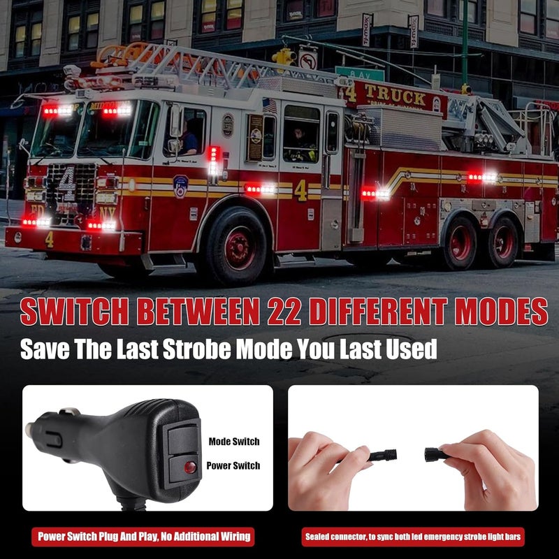 Tiannor 2X 6.1 inch Emergency Strobe Lights Red White 12 LED Hazard Warning Flashing Safety Front/Rear Windshield Deck Split Lights Grille for Volunteer Firefighter Vehicles POV Trucks - Image 4